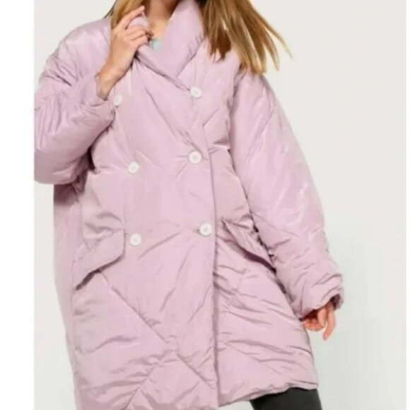 Free People Ella Puffa Puffer Coat Mineral Dust Lilac Purple Oversized Small - Picture 5 of 5